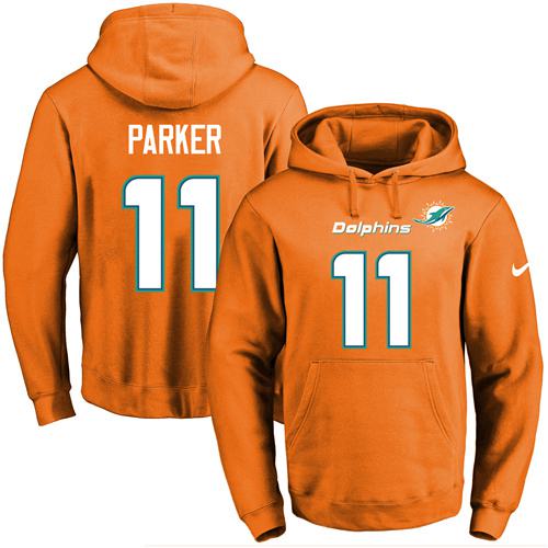 Nike Dolphins #11 DeVante Parker Orange Name & Number Pullover NFL Hoodie
